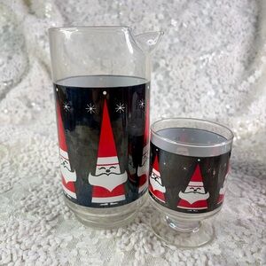 Holt Howard Libby Vintage Mid-Century Santa Christmas Pitcher & Glass Set Atomic